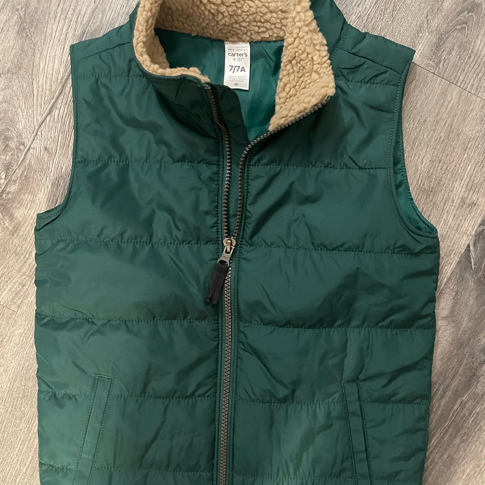 Carter’s Kids Green Puffer Vest with Sherpa Collar